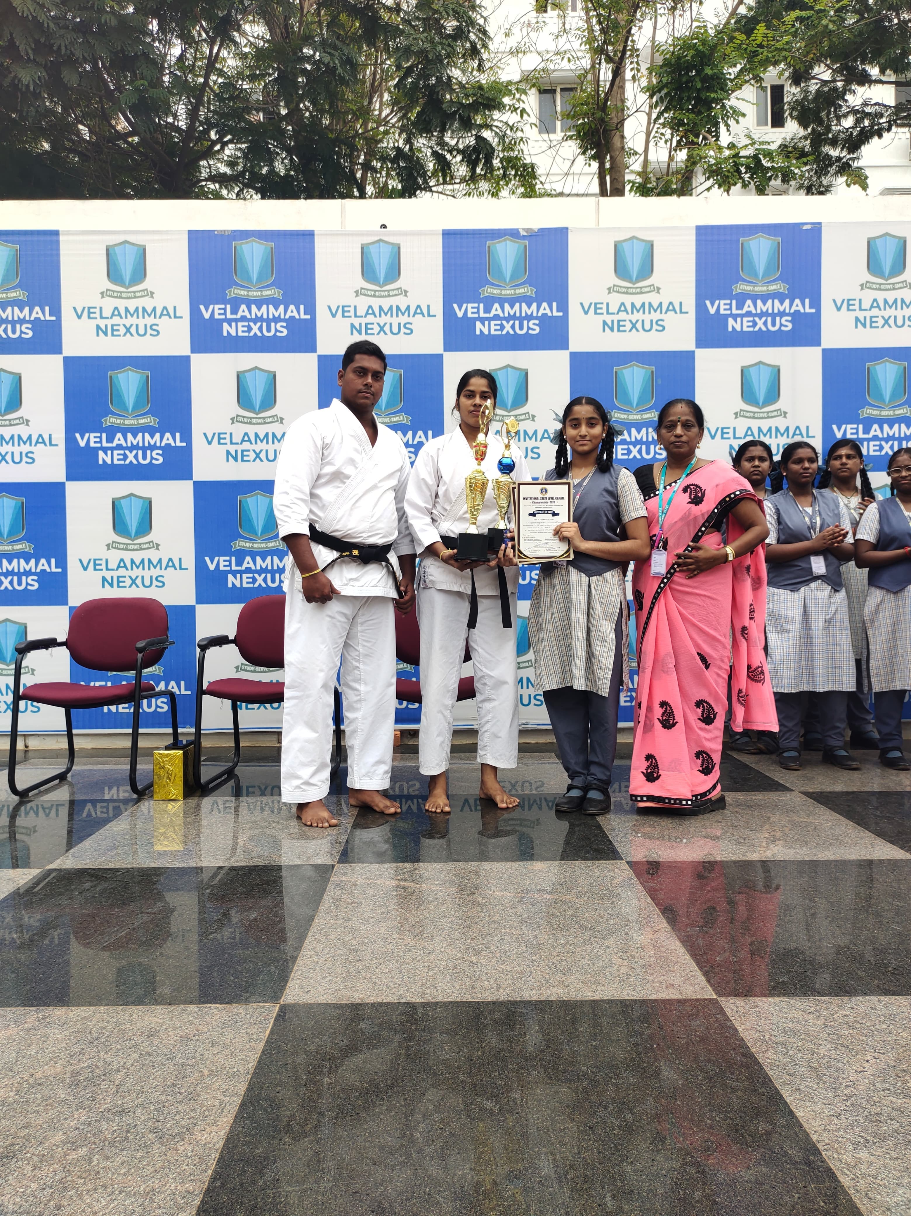Velammal Nexus student and school representative with Kannan and Kowsalya after the awareness programme